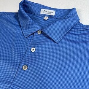 Peter Millar Summer Comfort Golf Polo Men XL Blue Micro-Dots Single Stitch STAIN